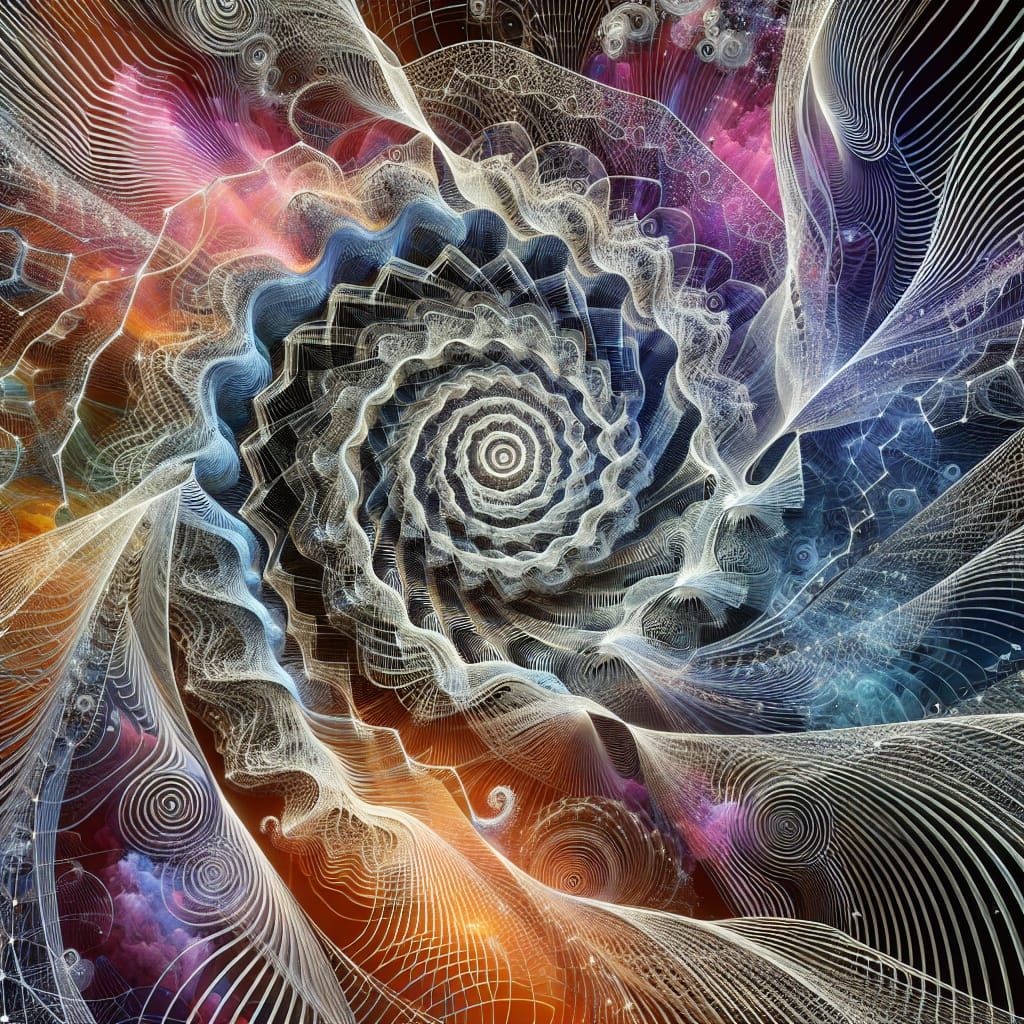 Intricate Wireframe Waveforms Form Rainbow Mandala