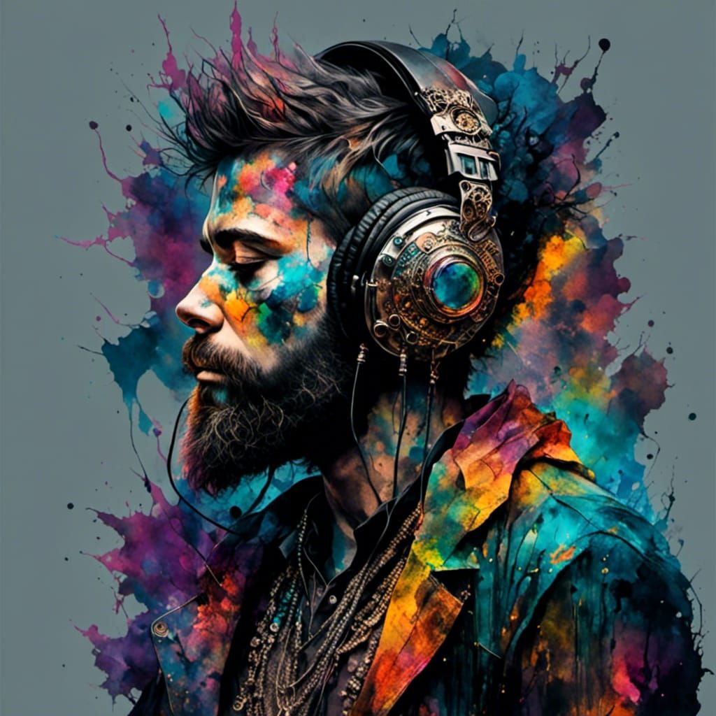 Steampunk Shaman DJ with Psychedelic Background