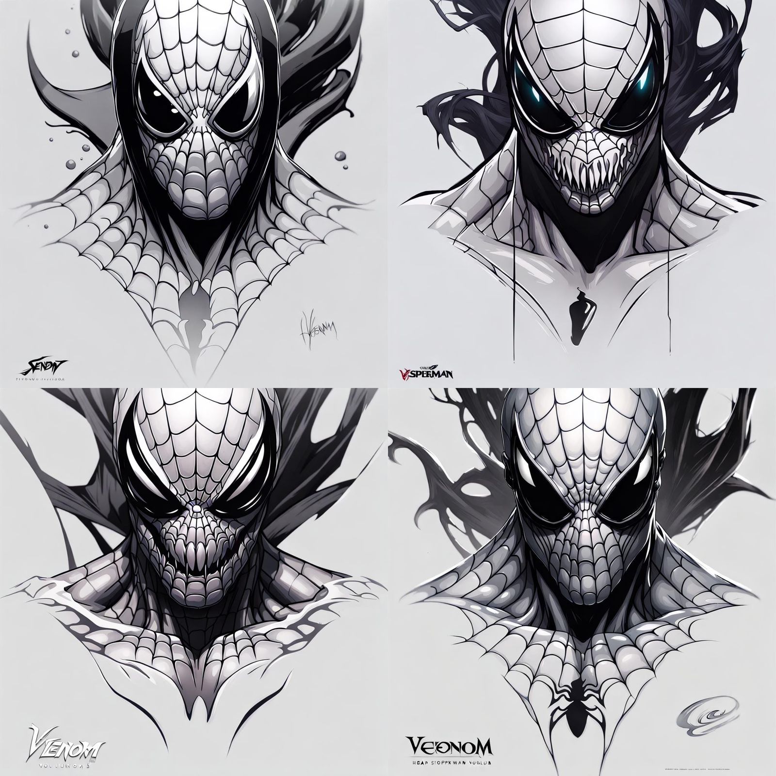 Venom Spiderman Portrait in Hyperdetailed Style