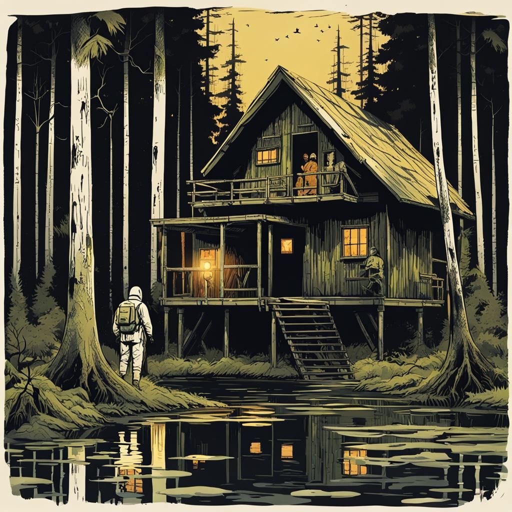 Swamp Cabin with Treehouses and Hazmat Suit