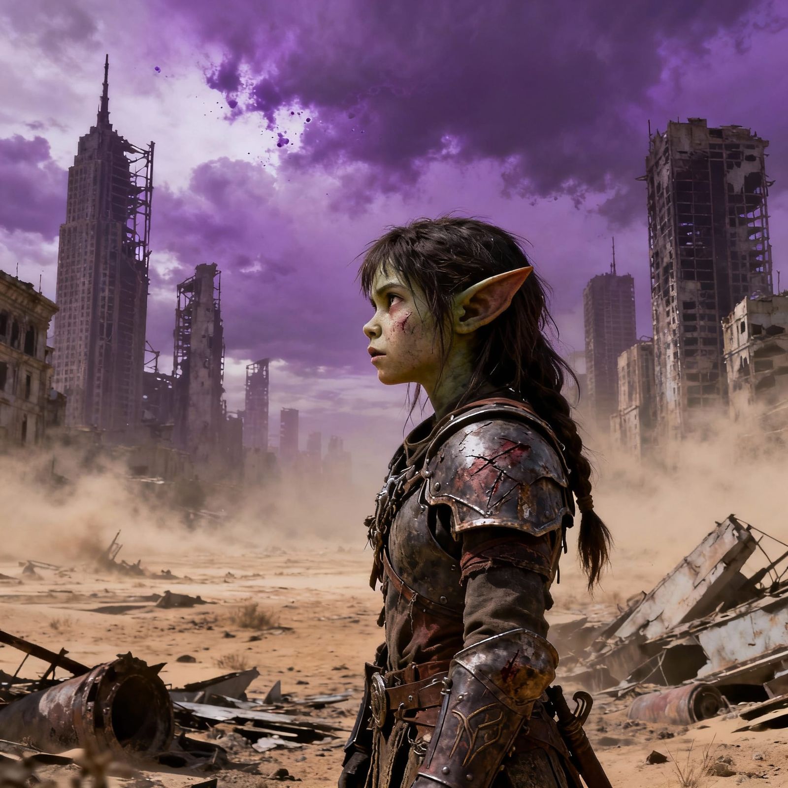 Orc Warrior Girl in Ruined City