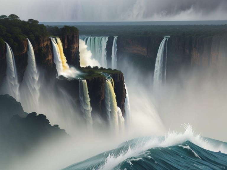 Majestic Victoria Falls in Dramatic Golden Light