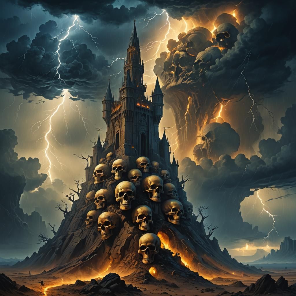 Skull Tower on Desert Mesa in Gothic Fantasy Style