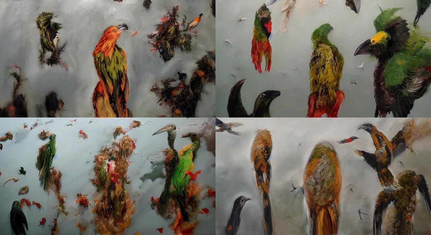 Amazon Rainforest Birds Flock: Scheufler Painting Style