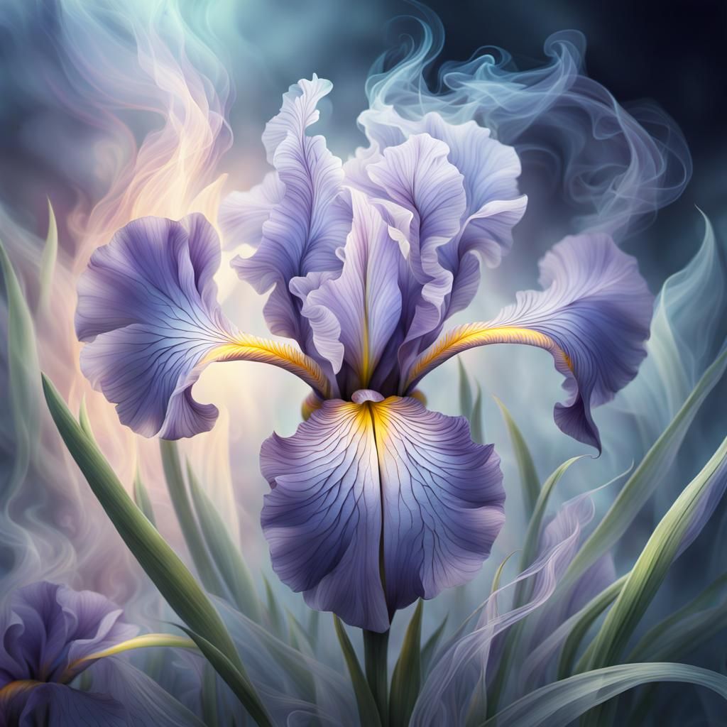 Mystical Iris with Ethereal Smoke, Fantasy Illustration