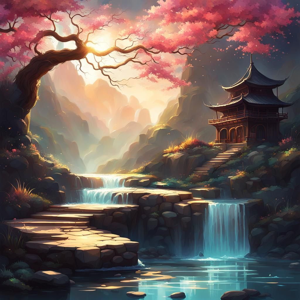 Dreamy Zen Scene with Dynamic Lighting