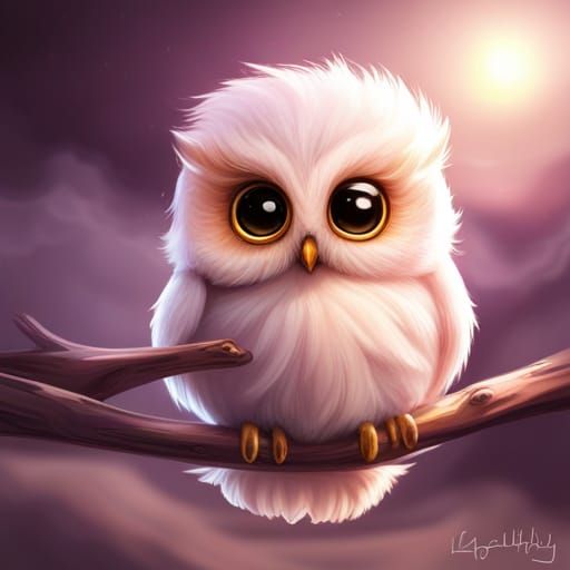 Adorable Gold Baby Owl Portrait in Chibi Style