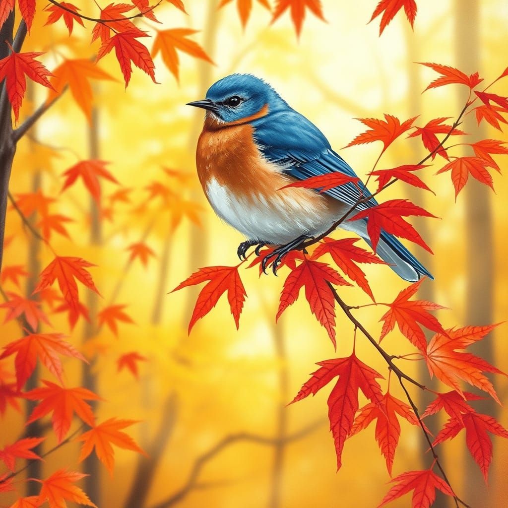 Golden Autumn Forest in Whimsical Watercolor Style