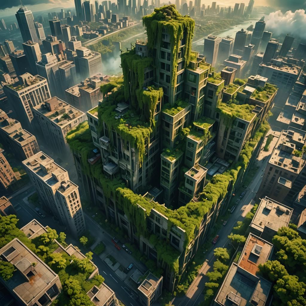 City Reclaimed by Nature: An Atmospheric Digital Painting
