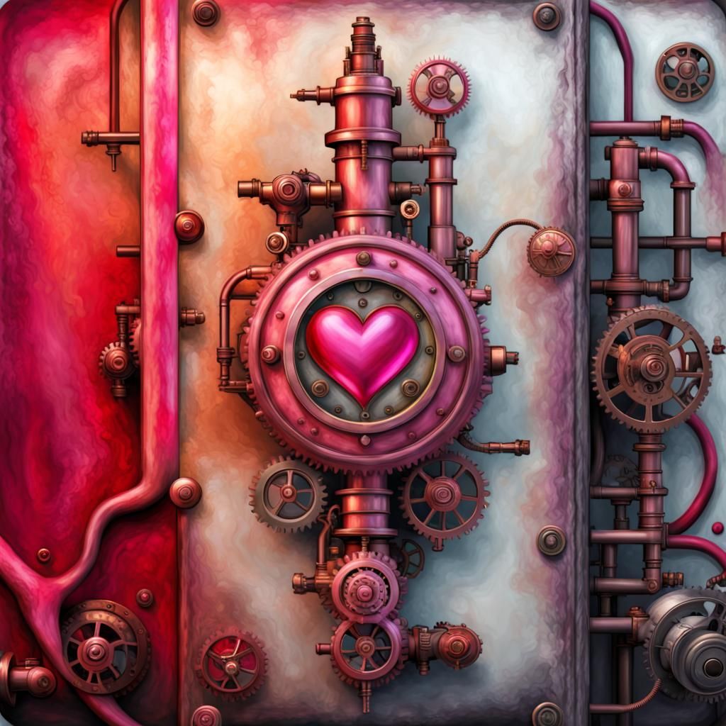 Steampunk Valentine Design in Digital Oil Painting Style
