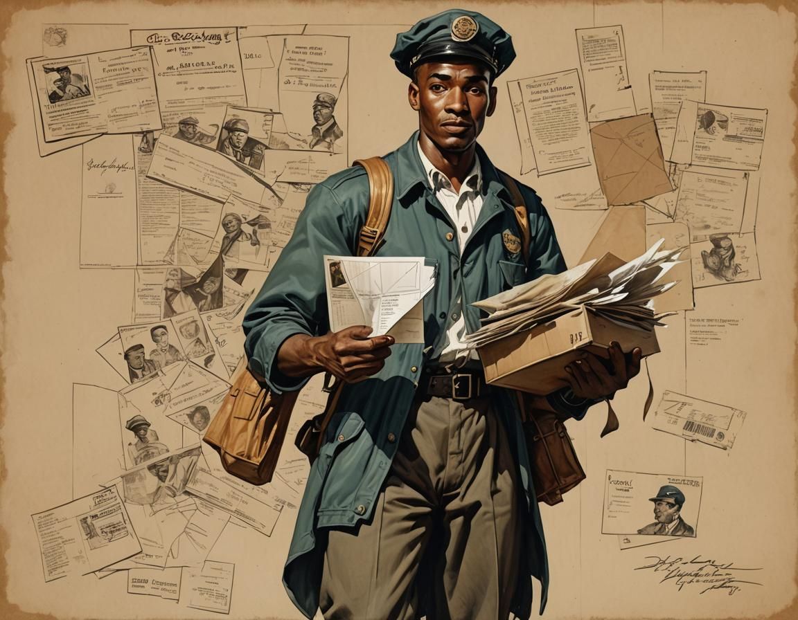 Vintage Postman Delivering Mail in Pin-Up Style