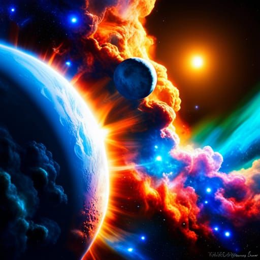 Fantasy Galaxy with Alien Spaceships in Surreal Style