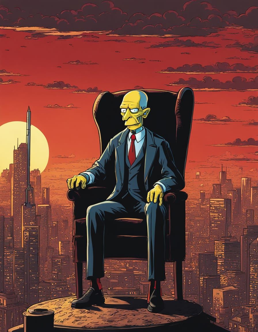Mr. Burns on Throne: 3D Photorealistic Movie Poster