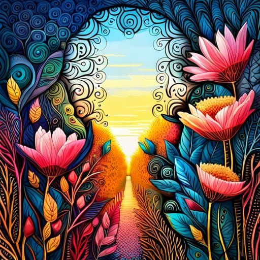 Beautiful Floral Garden Digital Art with Intricate Details