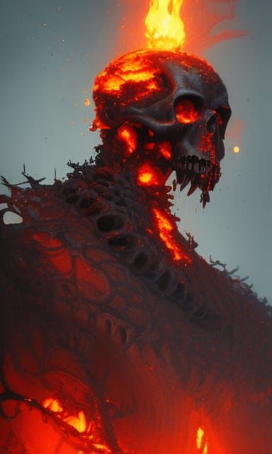 Fiery Molten Skull in Dark Fantasy Art Style