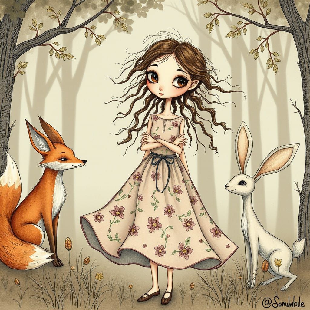 Whimsical Forest Creatures in Dreamy Illustration Style