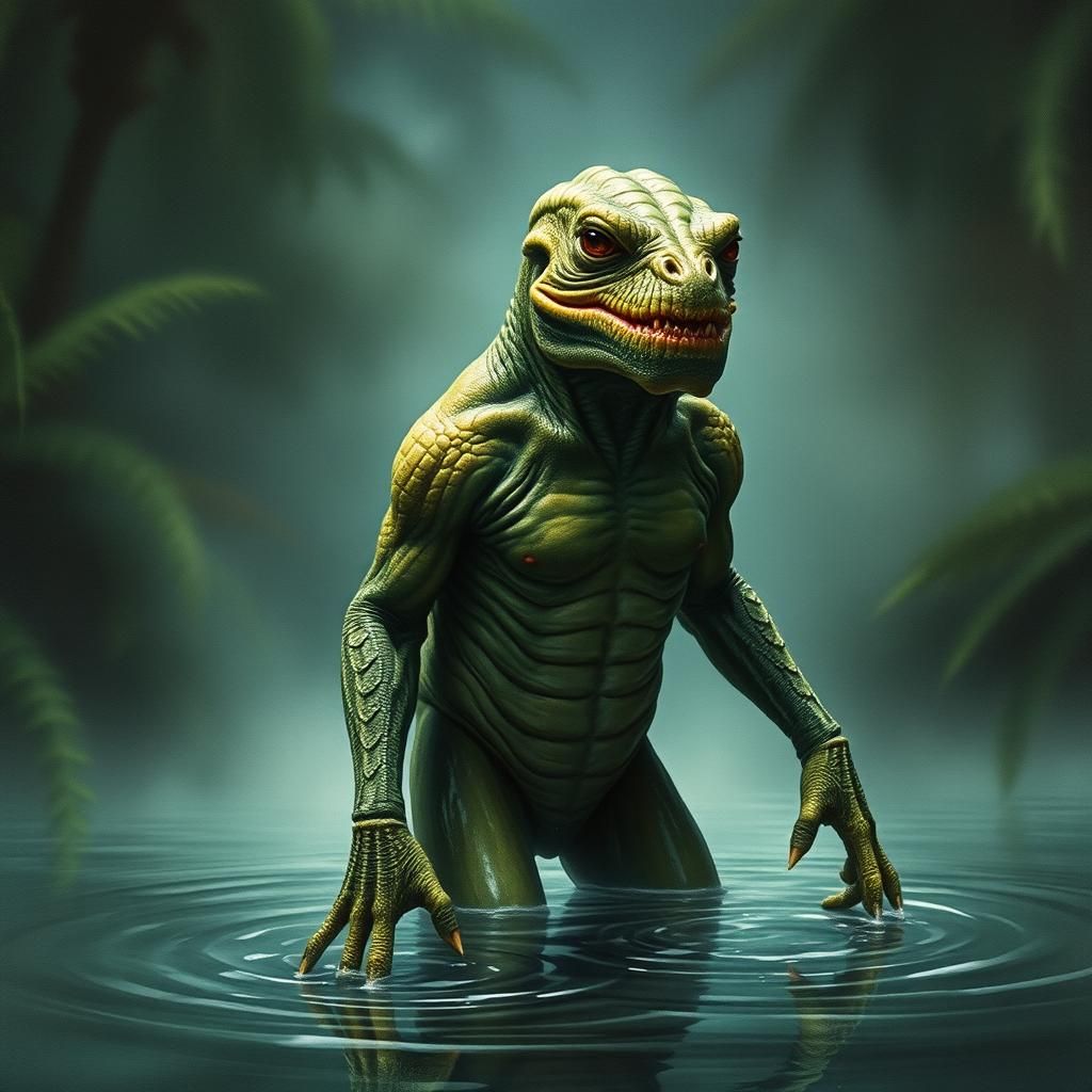 Gillman is an amphibian humanoid who thrives both underwater and on land, surrounded by a black lagoon