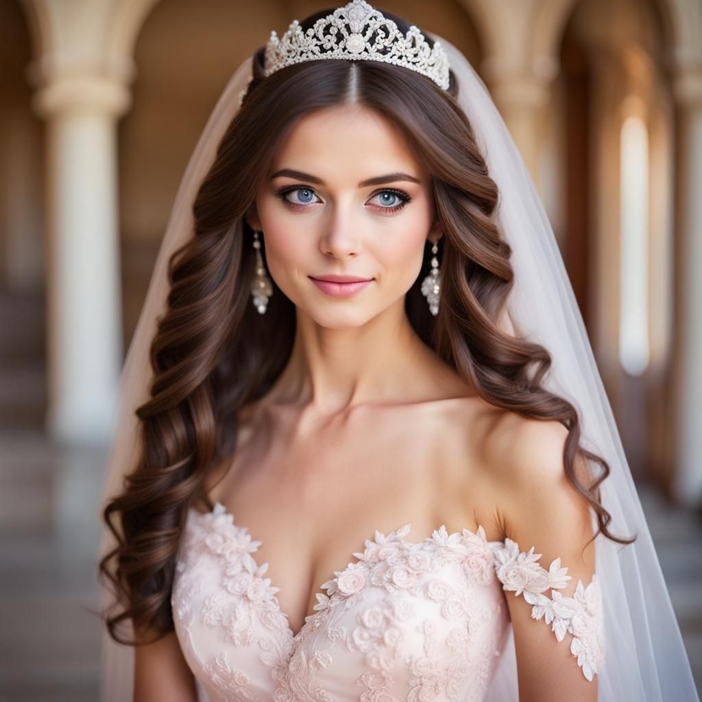 Princess with Light Pink Wedding Dress Portrait