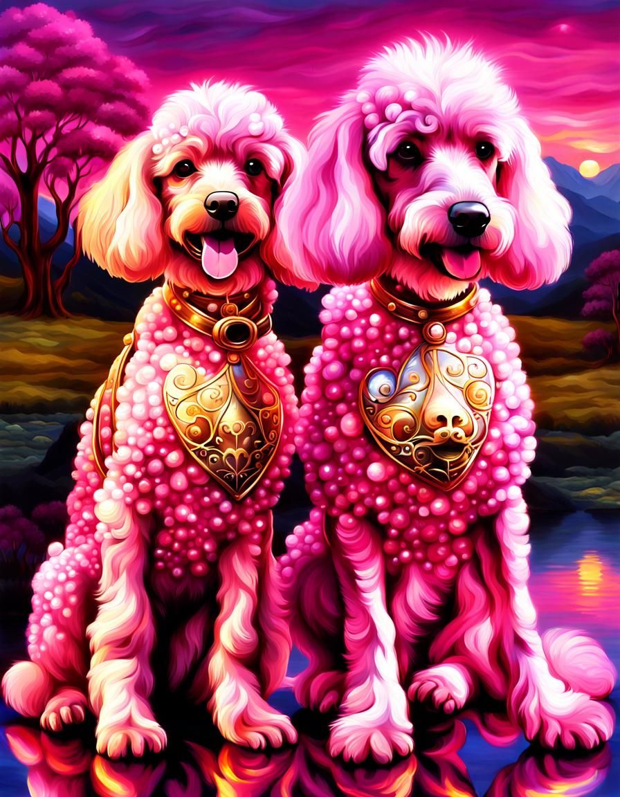 Adorable Pink Poodle with Gold Reflections