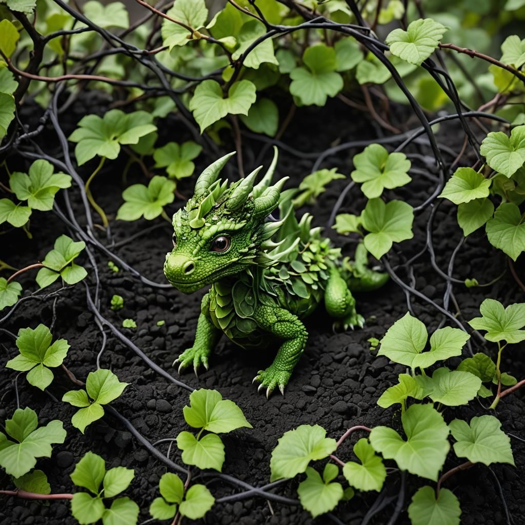 Vibrant Green Dragon Camouflaged in Lush Foliage
