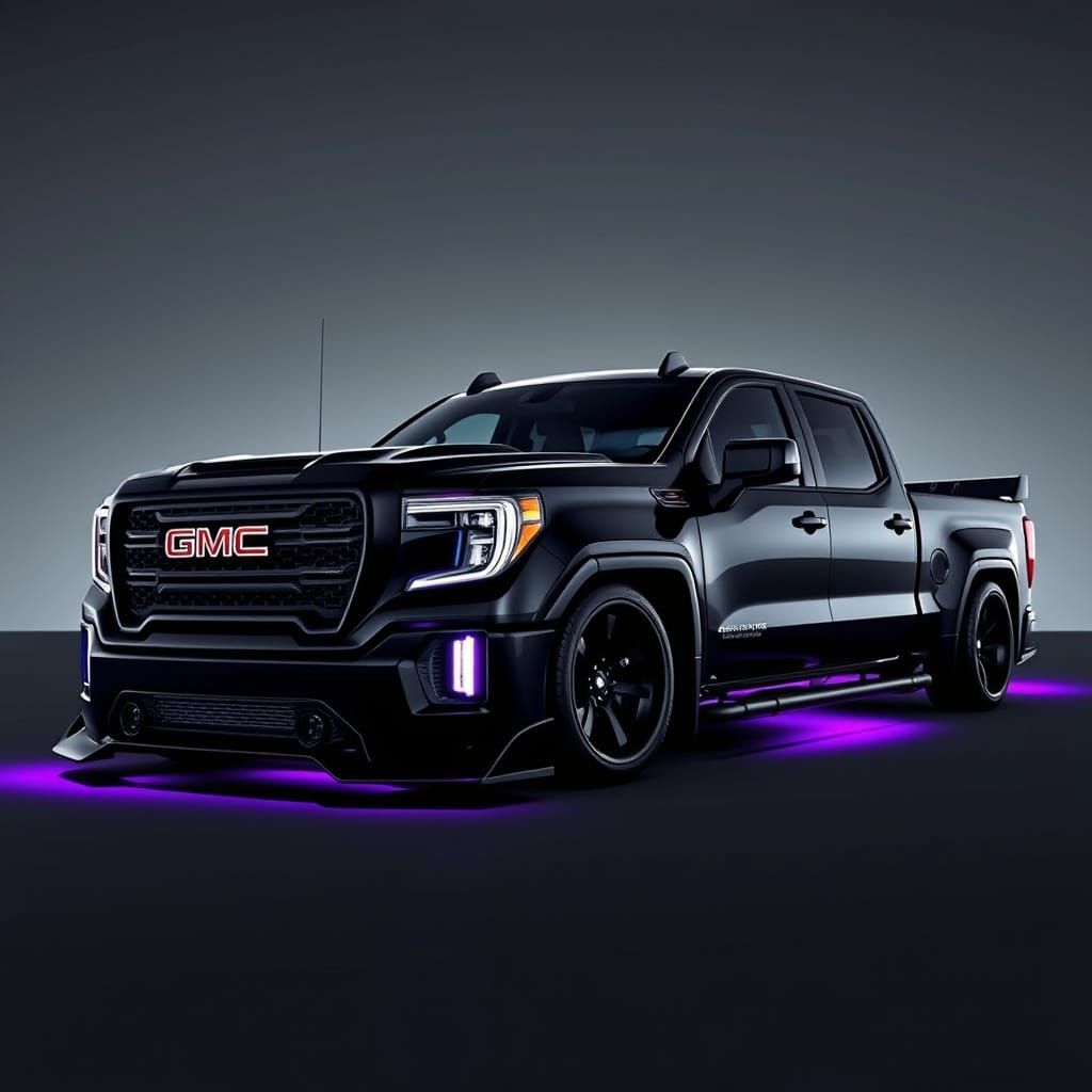 Custom GMC Sierra with Widebody Kit and Purple Underglow