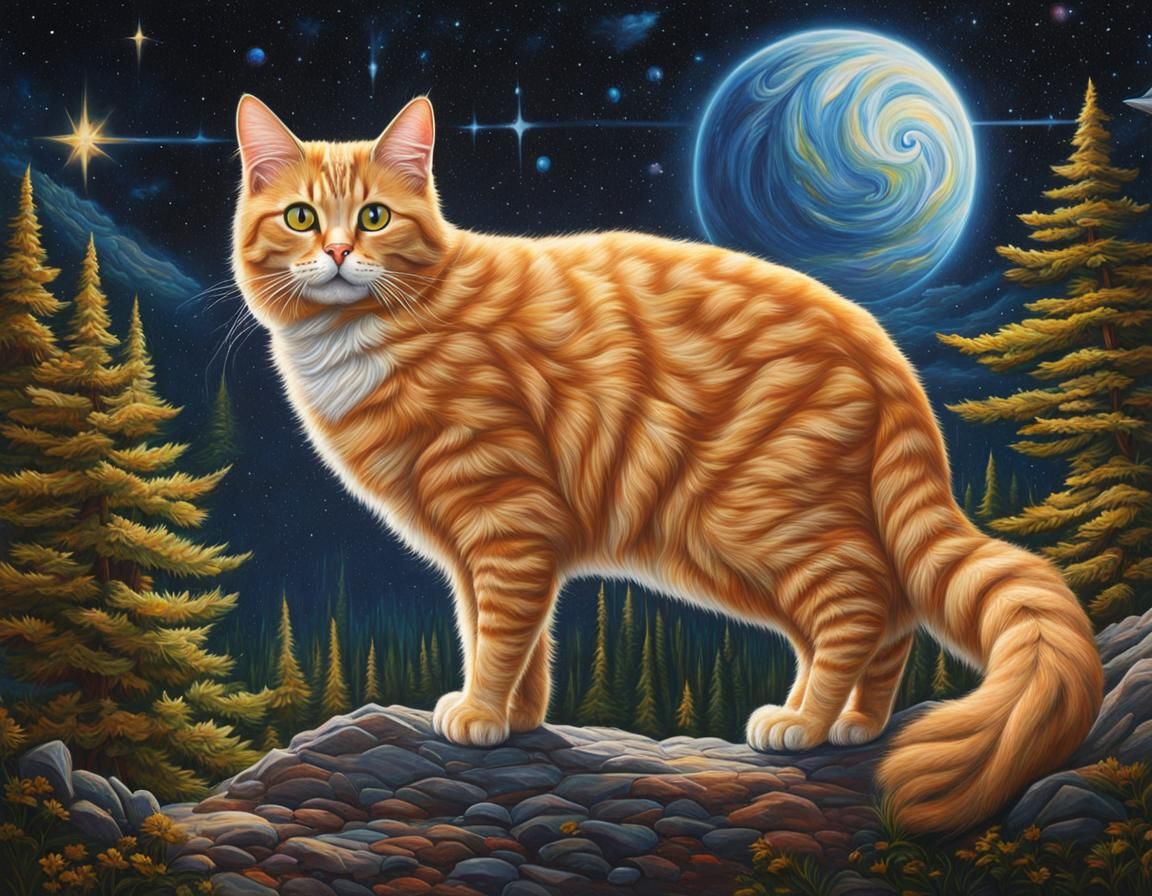 Star-Colored Cat in Acrylic Spacecore Style