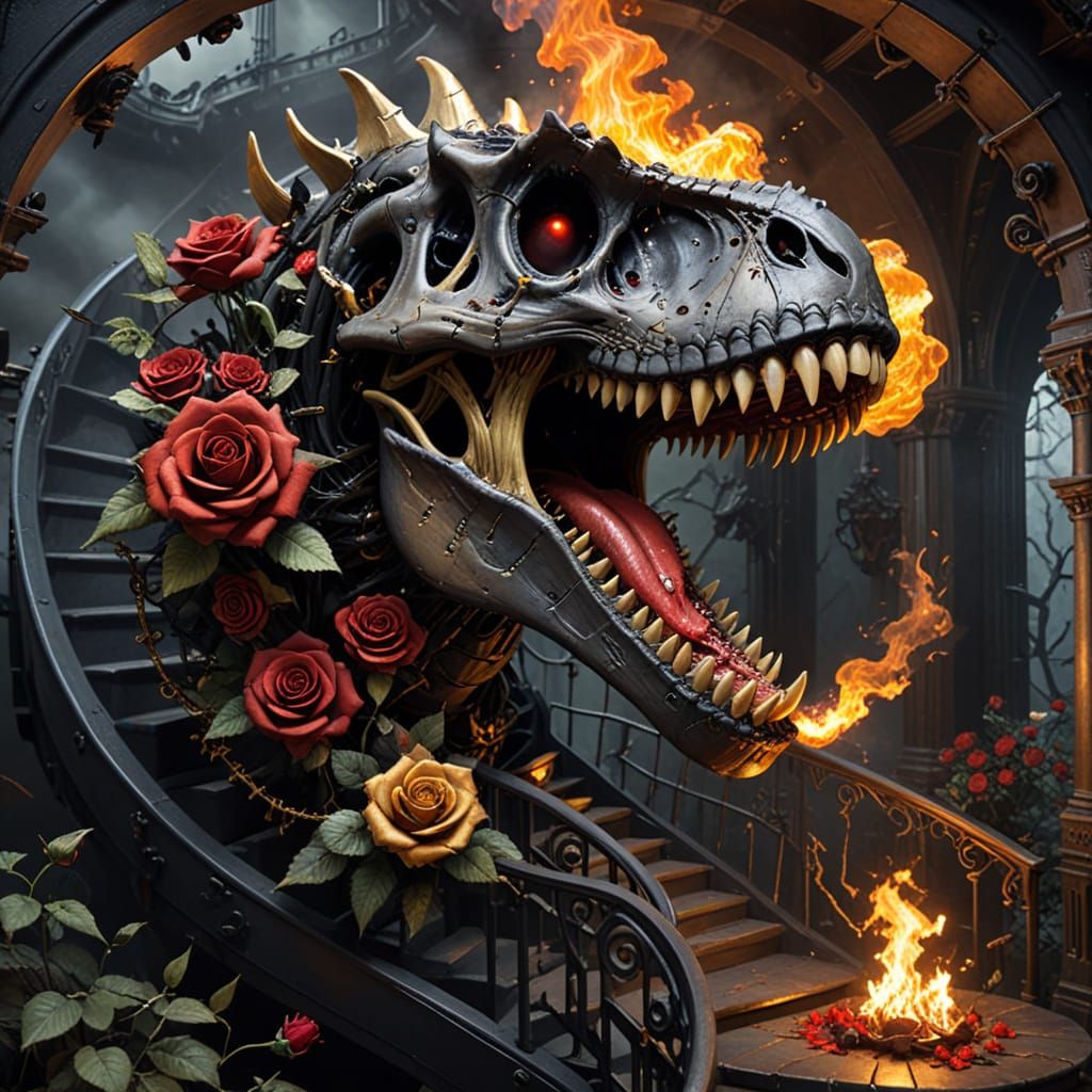 Cyberpunk Steampunk Dreamscape with Melting 3D Roses