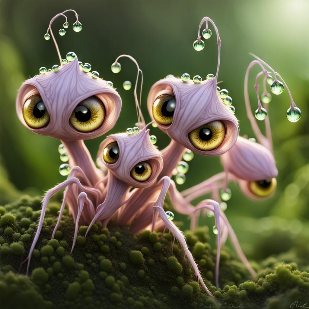 Winged Gremlin Fairies Playing in Gladiolus Garden