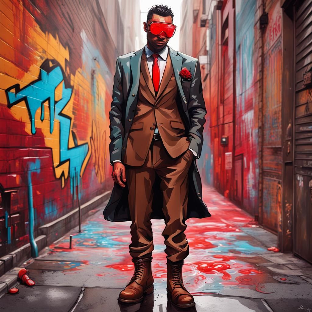 Man in Suit Amid Graffiti Art