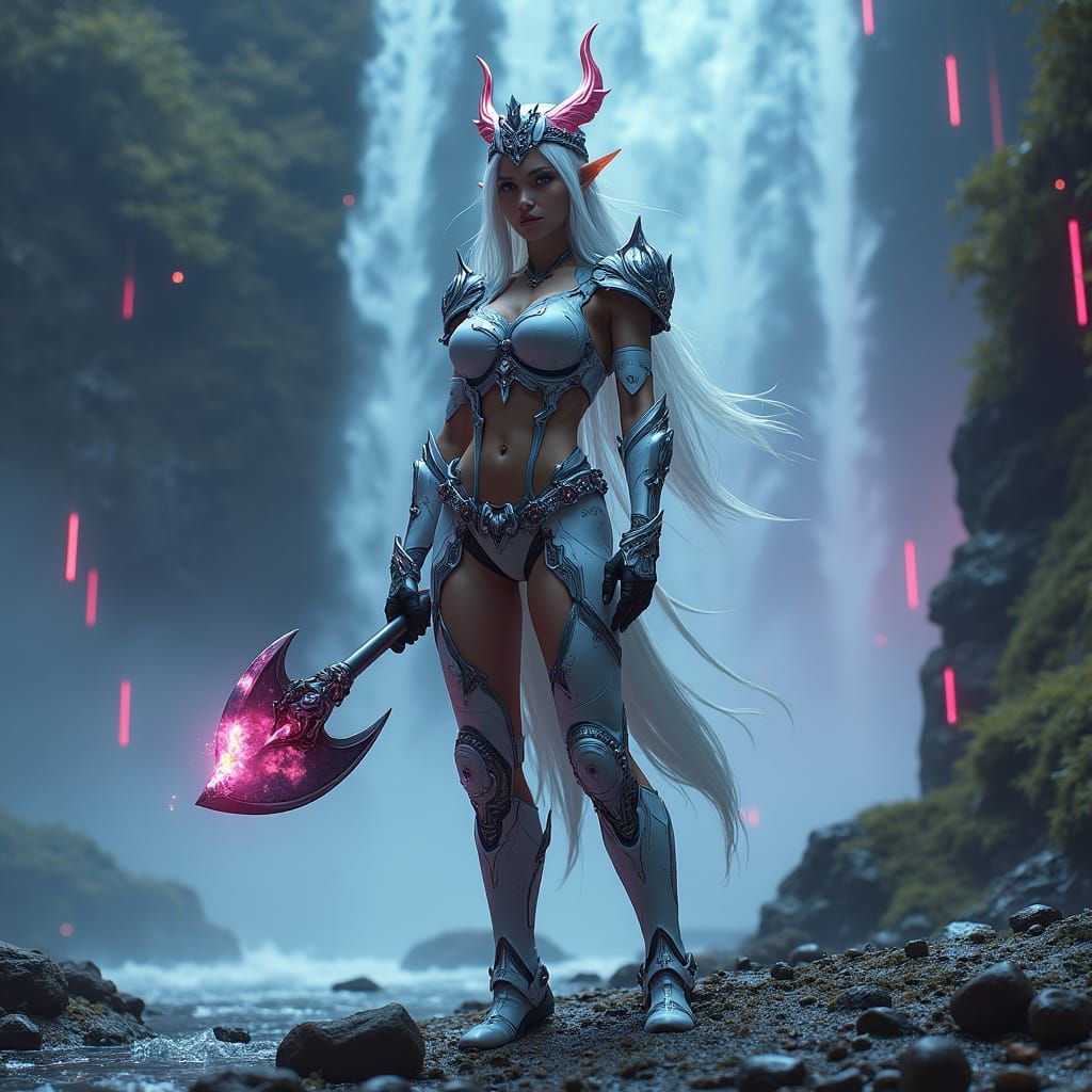 Cyberpunk Elf Warrior with Battle Axe