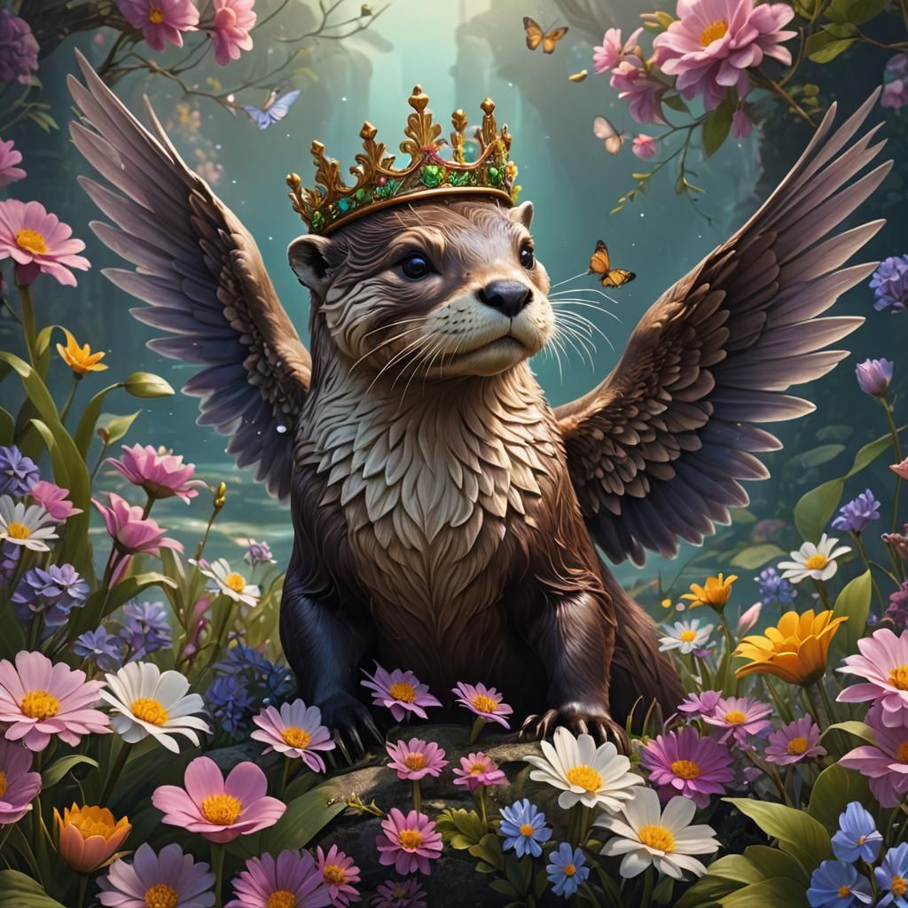 Winged Otter King with Flower Crown