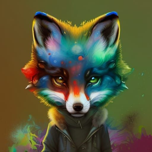 Chibi Fox in Colorful Splash Art Style