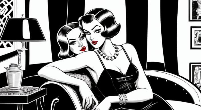 Risqué Comic Art: Two Women in Pulp Style