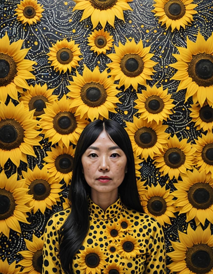 Sunflower Crown Radiating Quantum Energy in Polka Dot Style