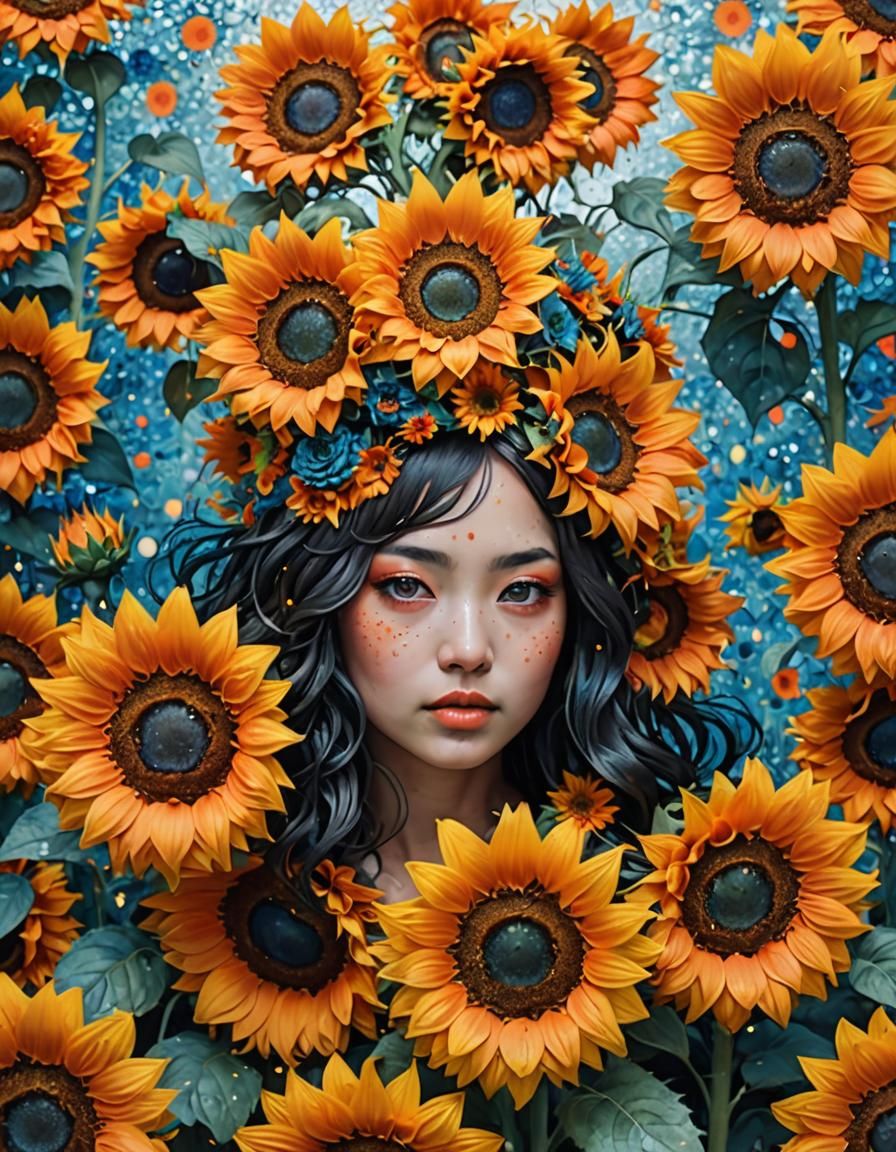 Psychedelic Sunflower Crown in Solarized Tones