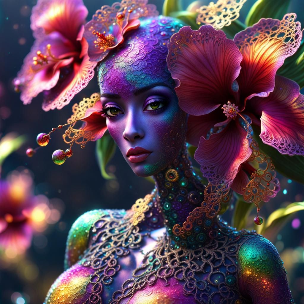 Alien Female Troll in Japanese Garden, 3D Render