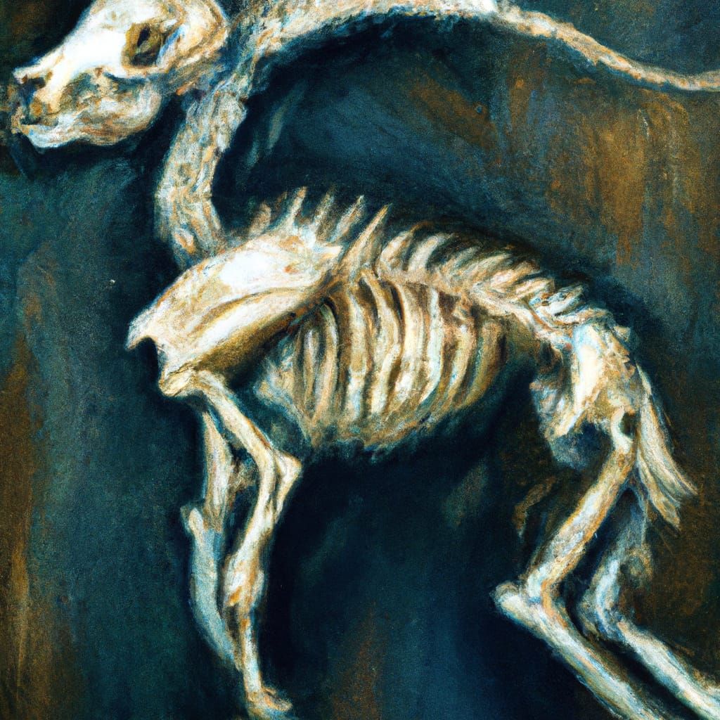 Surreal Flying Animal Skeleton in Oil on Canvas