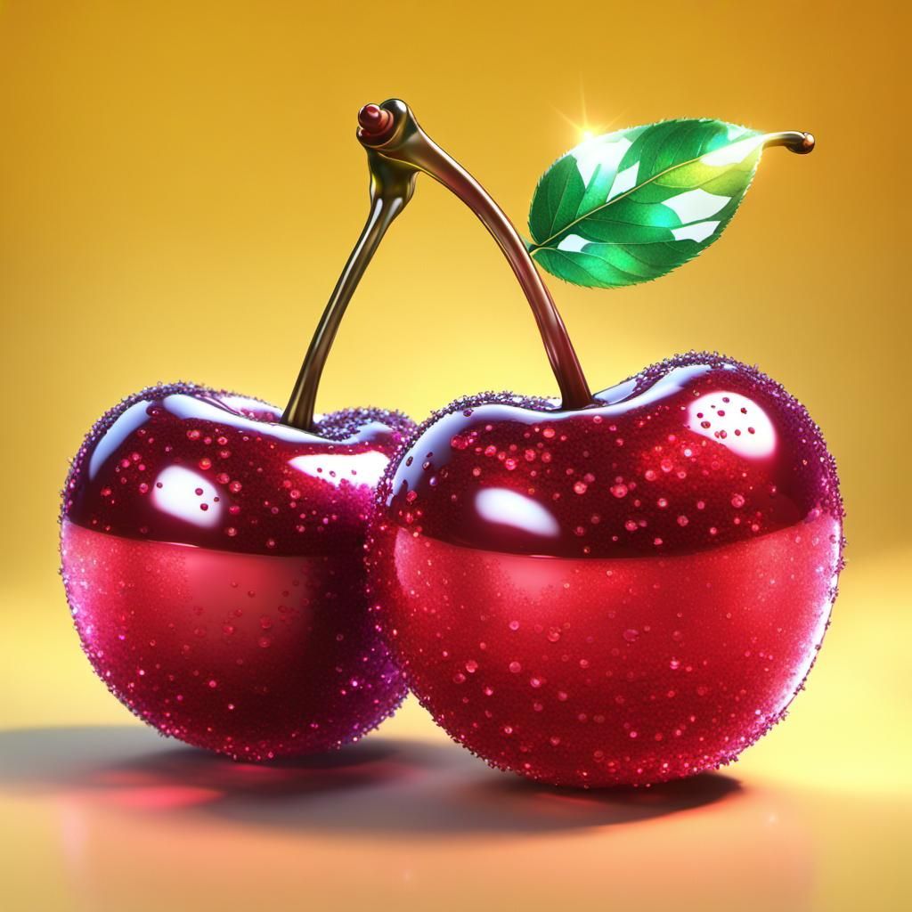 Ruby Cherries with Emerald Leaf in 3D
