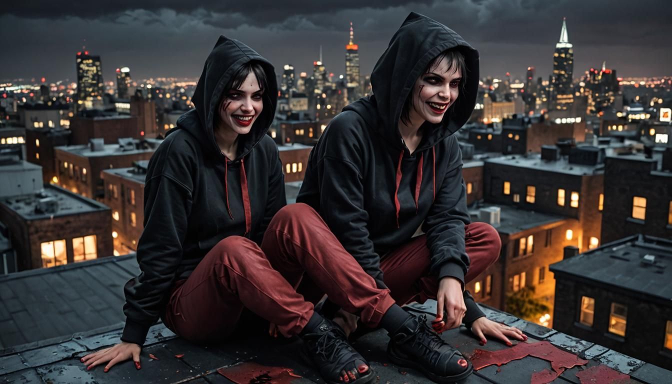 Vampire Girl on Rooftop in Anime Style