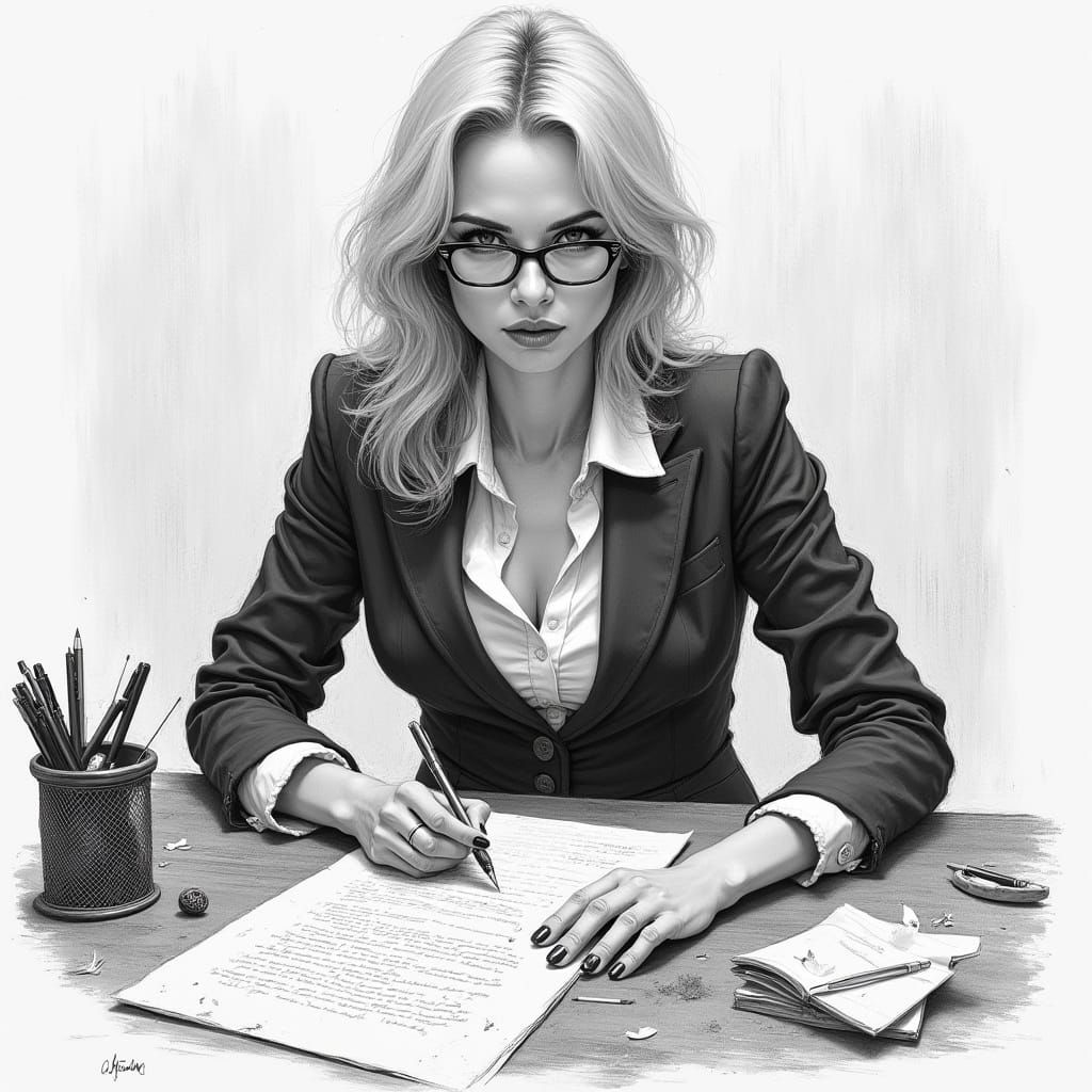 Nicole Kidman as a Journalist in a Moody Pencil Drawing