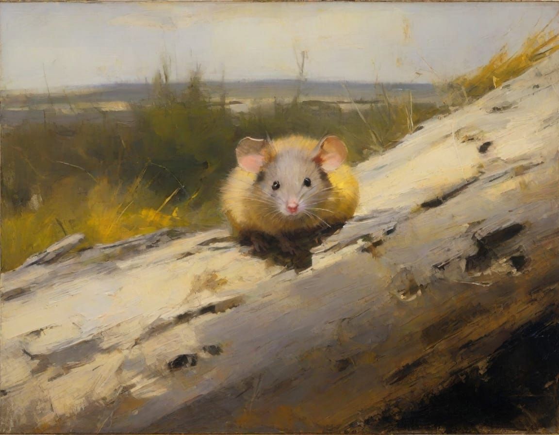 Impressionist Mouse Hiding: Oil Painting with Muted Tones