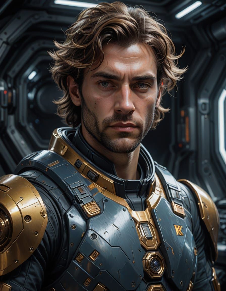 Academicist Oil Portrait of Futuristic Space Pilot in Neofut...