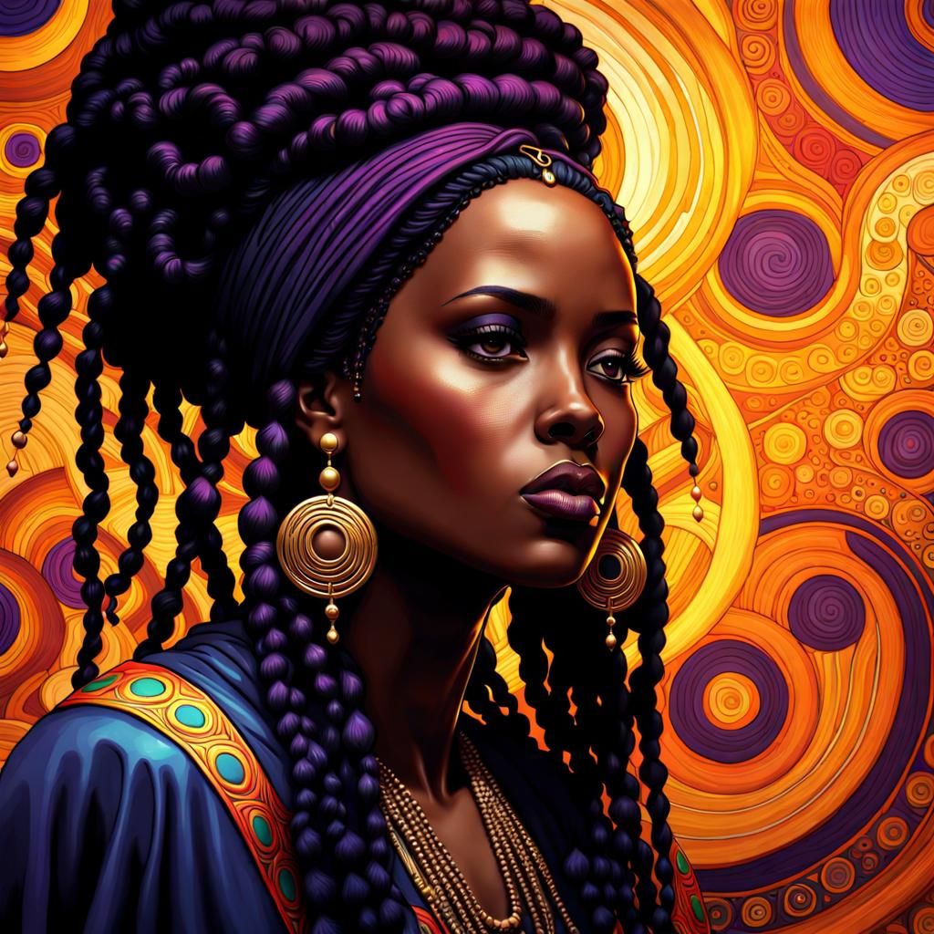 Psychedelic Portrait in Klimt-Inspired Dark Fantasy Style