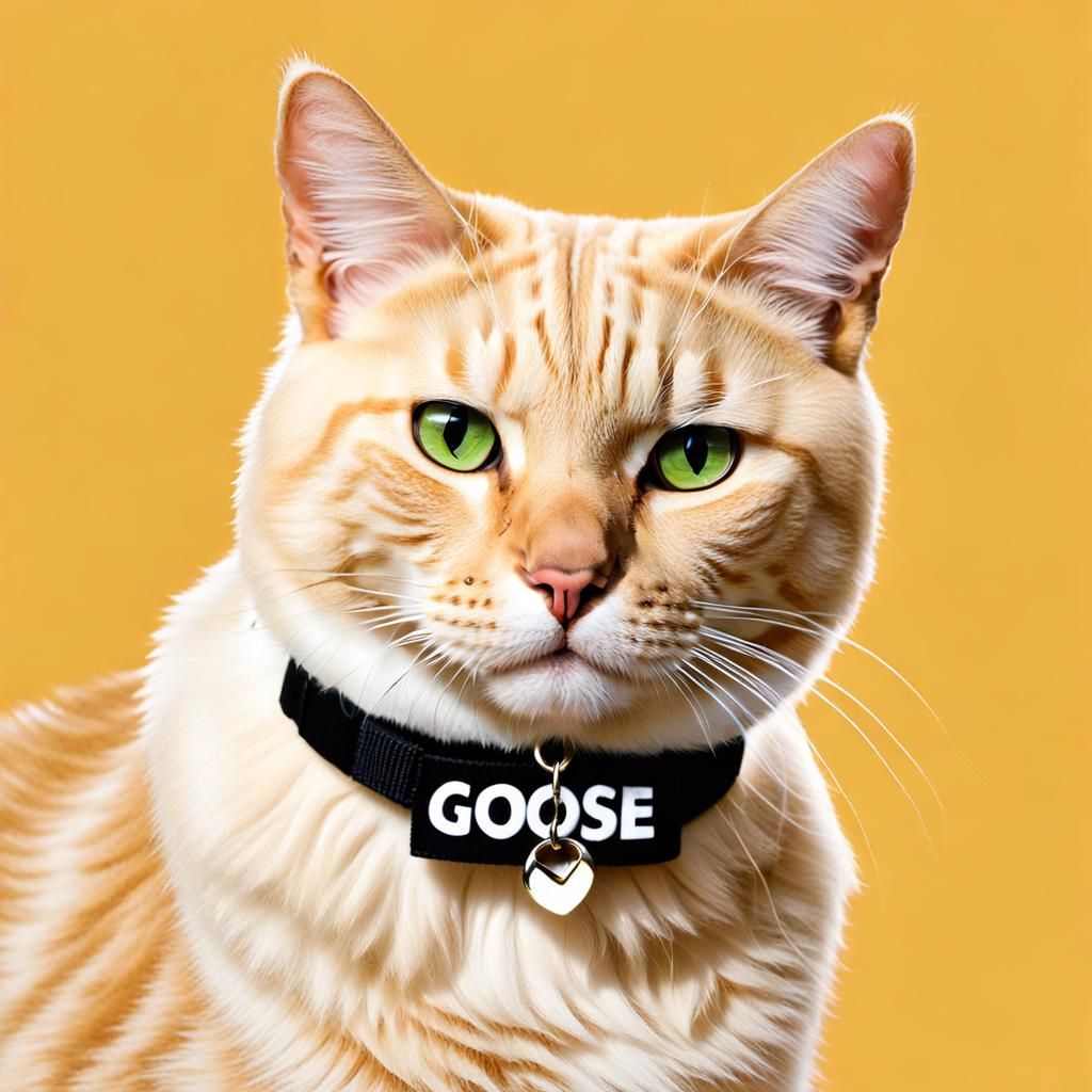 Blond Cat Named Goose Wearing a Collar