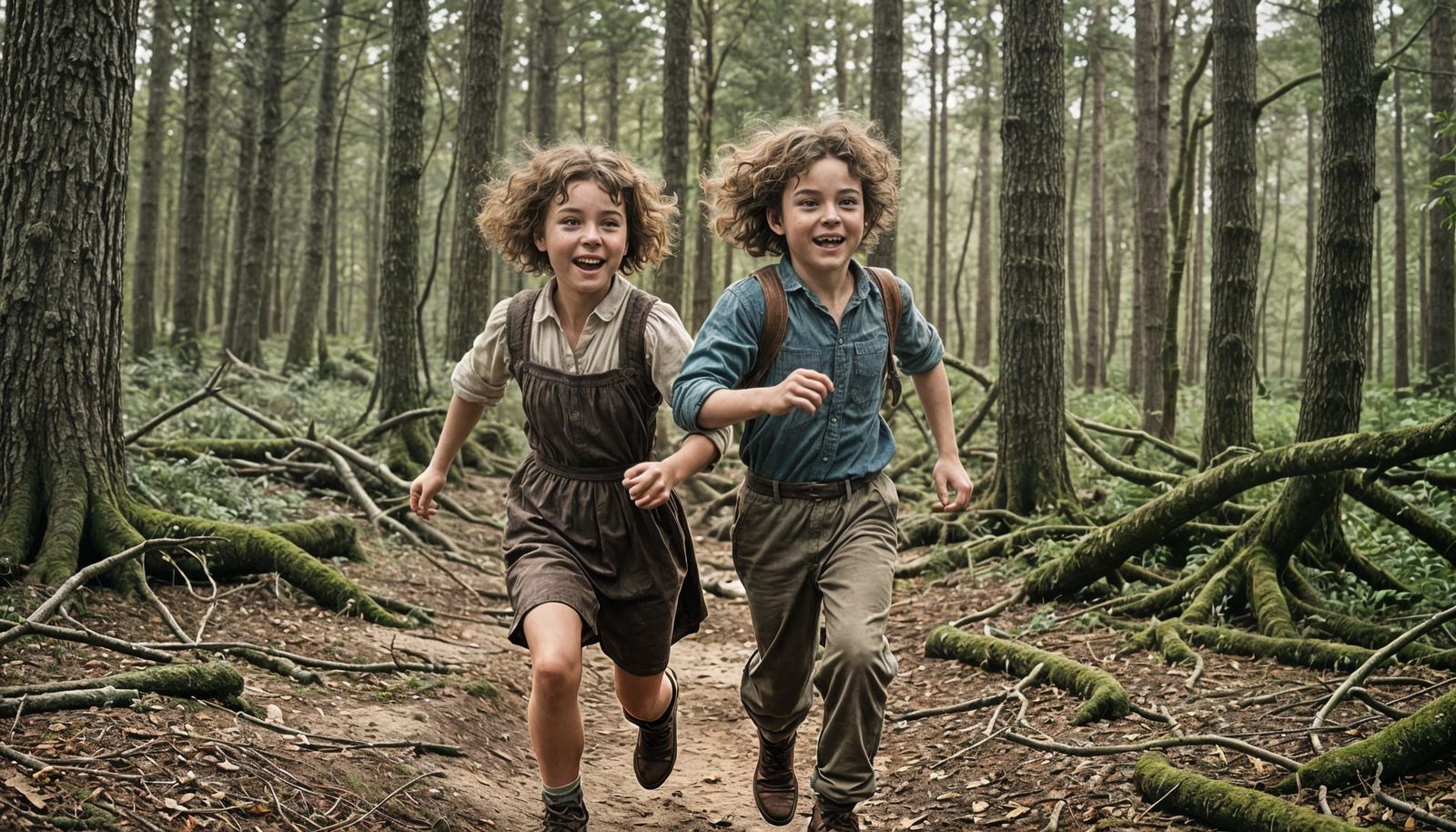 Happy Ronia Runs Through Woods in Vintage Film Style