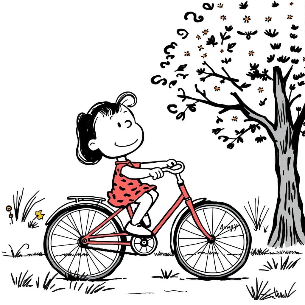 Lucy Rides a Bike in Cartoon Style