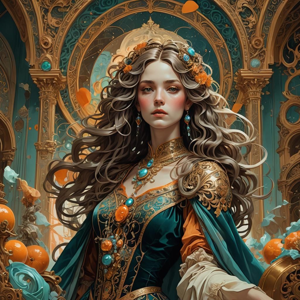 Melancholic Woman in Baroque Surrealist Style