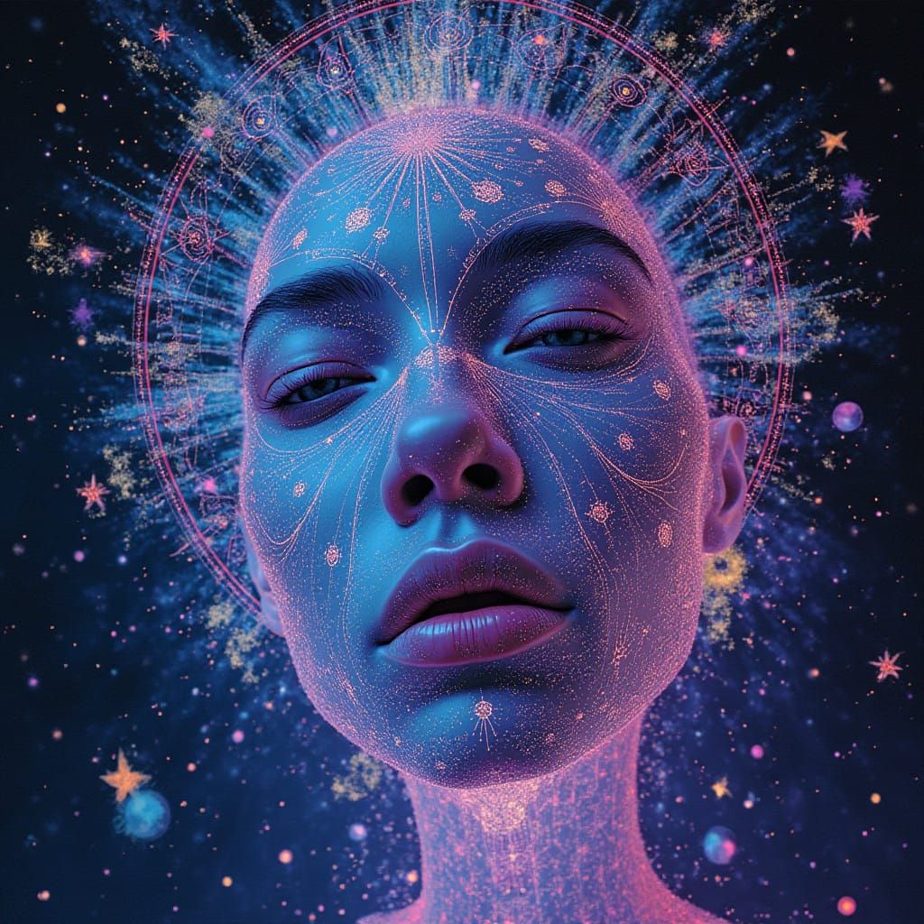Ethereal Visionary in Glowing Cosmic Aura