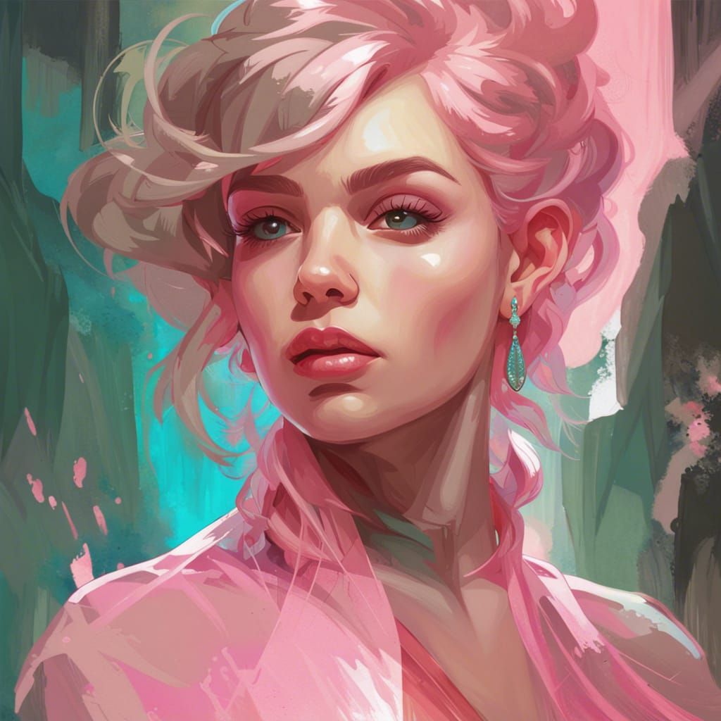 Millennial Pink Portrait in Art Nouveau Style