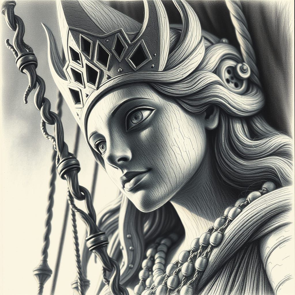 Demeter Figurehead: Dark Academia Pencil Sketch